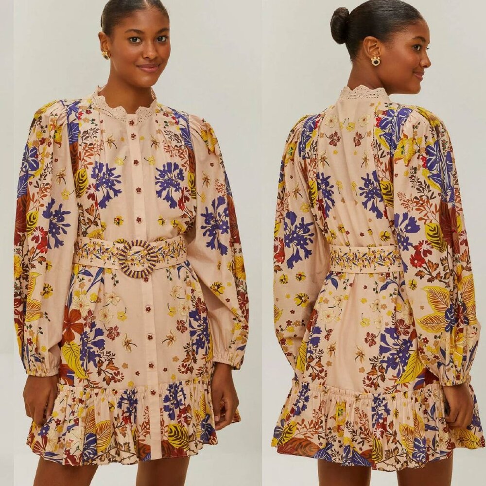 Farm Rio Beauty Bouquet Pink Puff Sleeve Mini Dress